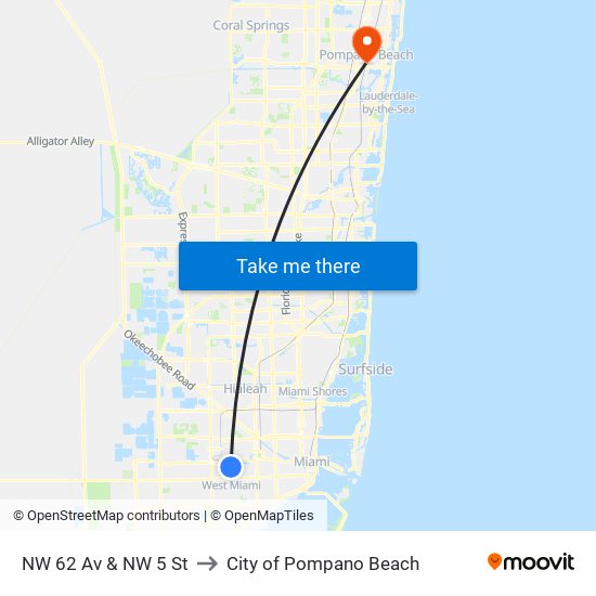 NW 62 Av & NW 5 St to City of Pompano Beach map