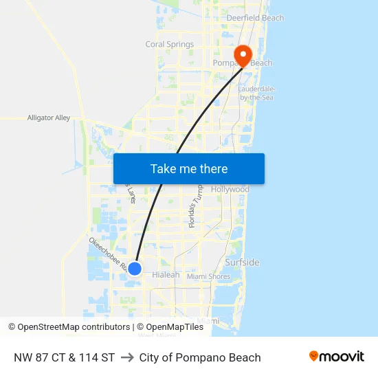 Nw 87 Ct & 114 St to City of Pompano Beach map