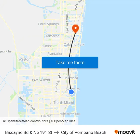 Biscayne Bd & Ne 191 St to City of Pompano Beach map