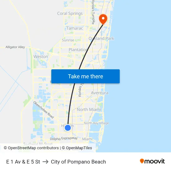 E 1 Av & E 5 St to City of Pompano Beach map