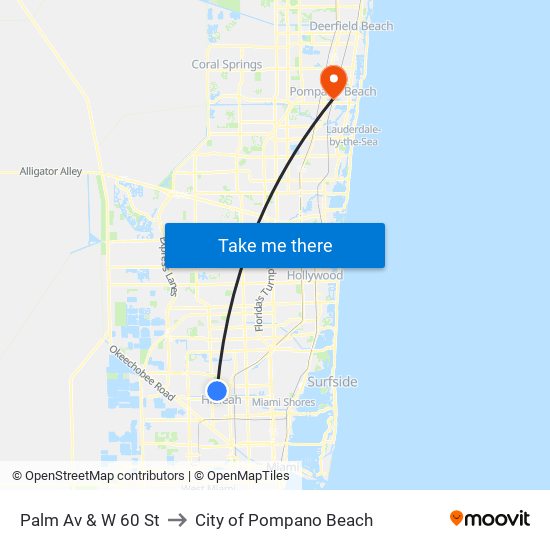 Palm Av & W 60 St to City of Pompano Beach map