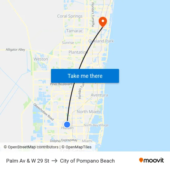 Palm Av & W 29 St to City of Pompano Beach map