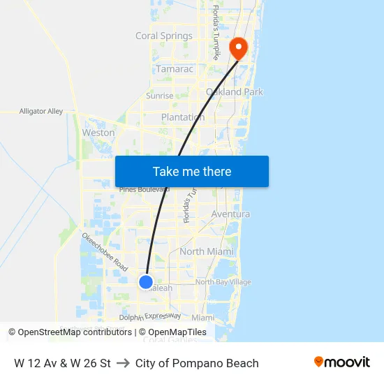 W 12 Av & W 26 St to City of Pompano Beach map
