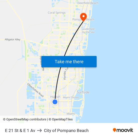 E 21 St & E 1 Av to City of Pompano Beach map