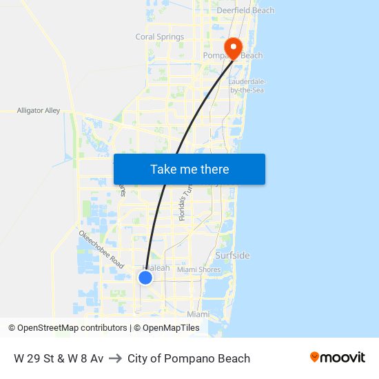 W 29 St & W 8 Av to City of Pompano Beach map