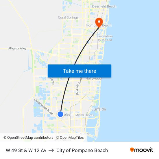 W 49 St & W 12 Av to City of Pompano Beach map