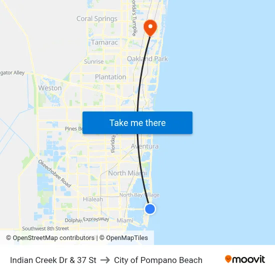 Indian Creek Dr & 37 St to City of Pompano Beach map