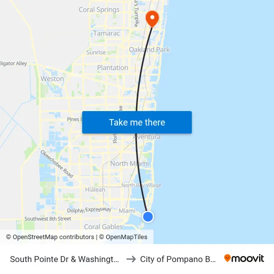 South Pointe Dr & Washington Av to City of Pompano Beach map