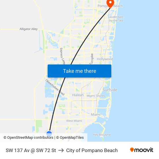 SW 137 Av @ SW 72 St to City of Pompano Beach map