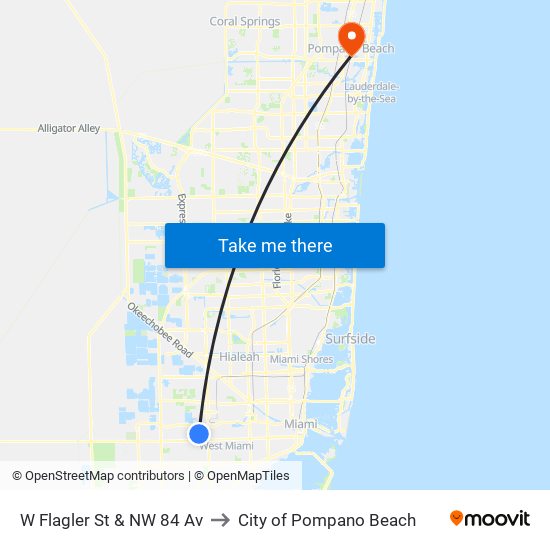 W Flagler St & NW 84 Av to City of Pompano Beach map