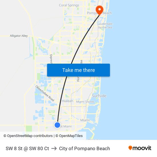 SW 8 St @ SW 80 Ct to City of Pompano Beach map