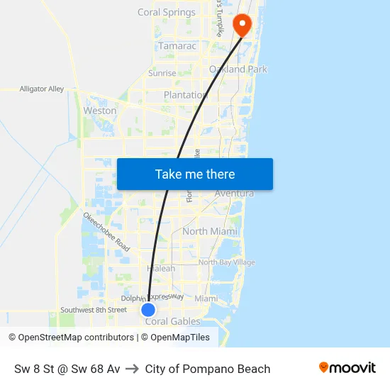 Sw 8 St @ Sw 68 Av to City of Pompano Beach map
