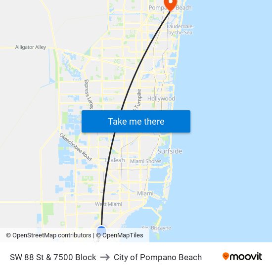 SW 88 St & 7500 Block to City of Pompano Beach map