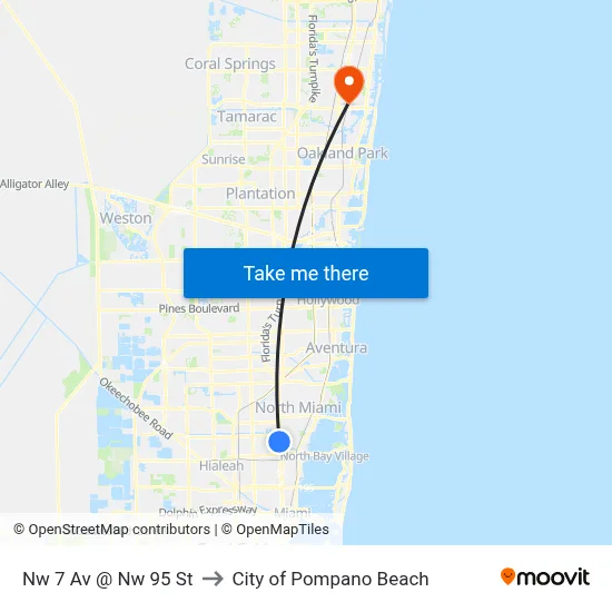 Nw 7 Av @ Nw 95 St to City of Pompano Beach map