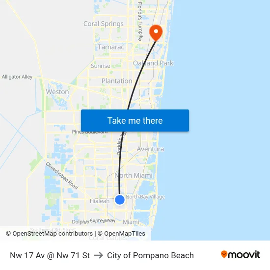 Nw 17 Av @ Nw 71 St to City of Pompano Beach map