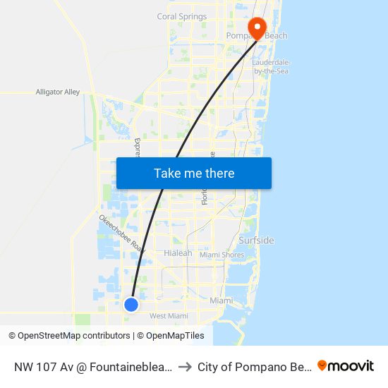 NW 107 Av @ Fountainebleau Bd to City of Pompano Beach map