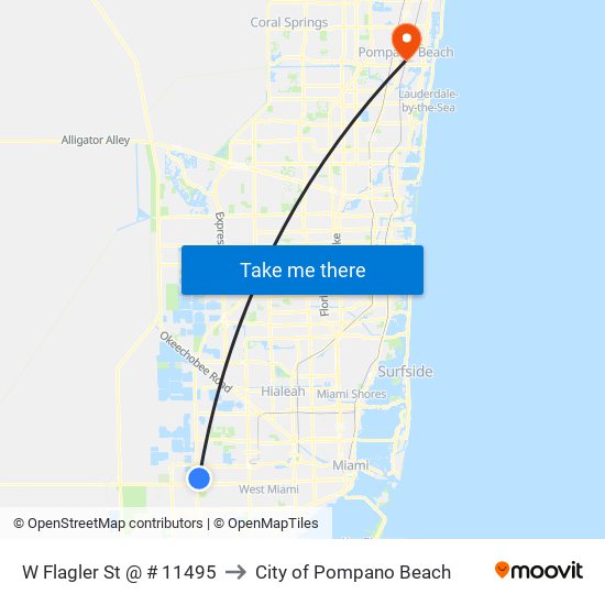 W Flagler St @ # 11495 to City of Pompano Beach map