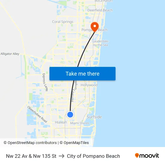 Nw 22 Av & Nw 135 St to City of Pompano Beach map