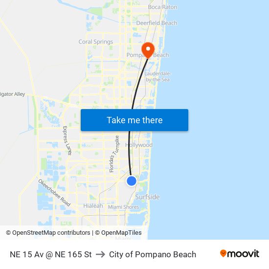 NE 15 Av @ NE 165 St to City of Pompano Beach map