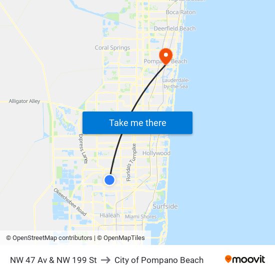 NW 47 Av & NW 199 St to City of Pompano Beach map