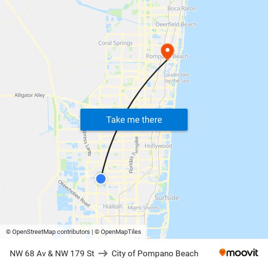 NW 68 Av & NW 179 St to City of Pompano Beach map