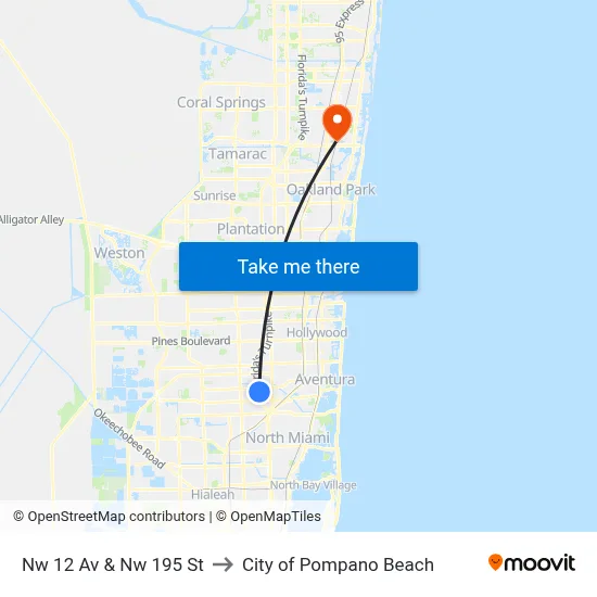 Nw 12 Av & Nw 195 St to City of Pompano Beach map