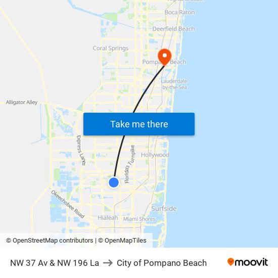 NW 37 Av & NW 196 La to City of Pompano Beach map