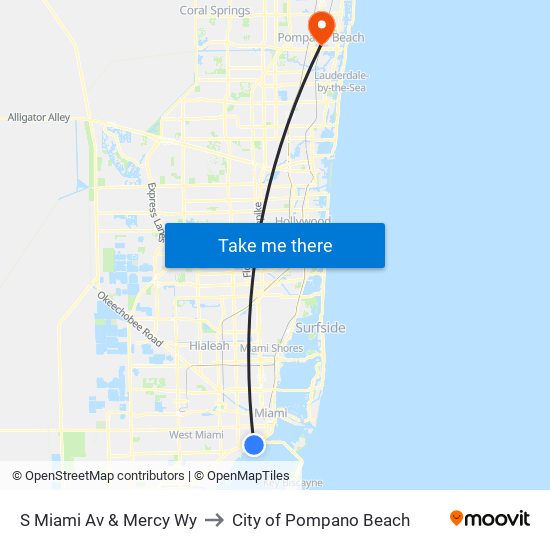 S Miami Av & Mercy Wy to City of Pompano Beach map