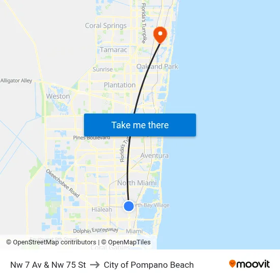 Nw 7 Av & Nw 75 St to City of Pompano Beach map