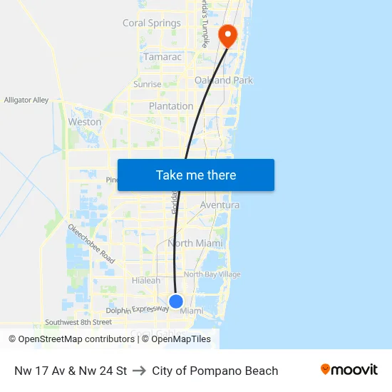 Nw 17 Av & Nw 24 St to City of Pompano Beach map