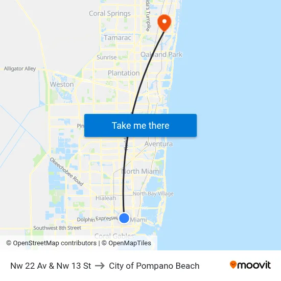 Nw 22 Av & Nw 13 St to City of Pompano Beach map