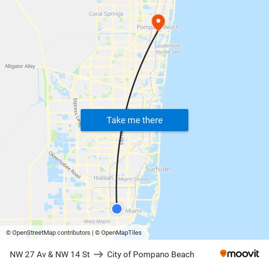 NW 27 Av & NW 14 St to City of Pompano Beach map