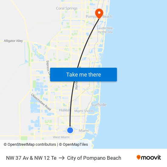 NW 37 Av & NW 12 Te to City of Pompano Beach map