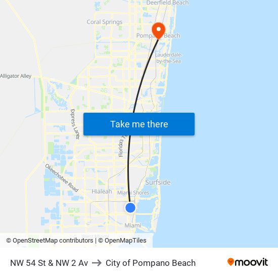 NW 54 St & NW 2 Av to City of Pompano Beach map