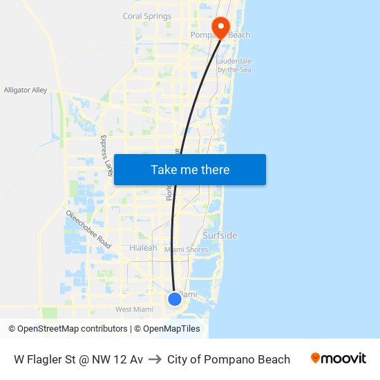 W Flagler St @ NW 12 Av to City of Pompano Beach map