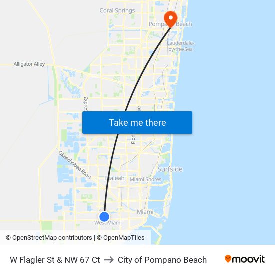 W Flagler St & NW 67 Ct to City of Pompano Beach map