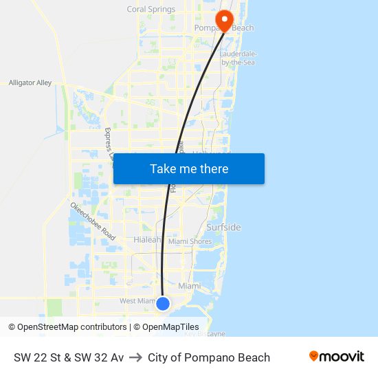 SW 22 St & SW 32 Av to City of Pompano Beach map