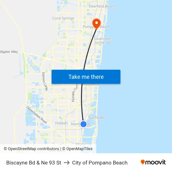 Biscayne Bd & Ne 93 St to City of Pompano Beach map