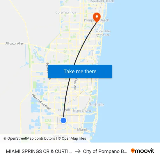MIAMI SPRINGS CR & CURTISS PY to City of Pompano Beach map