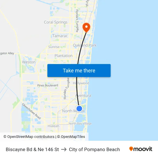 Biscayne Bd & Ne 146 St to City of Pompano Beach map