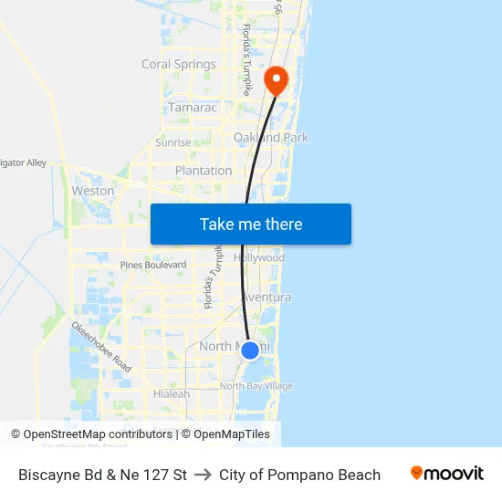 Biscayne Bd & Ne 127 St to City of Pompano Beach map