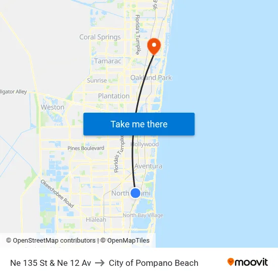 Ne 135 St & Ne 12 Av to City of Pompano Beach map