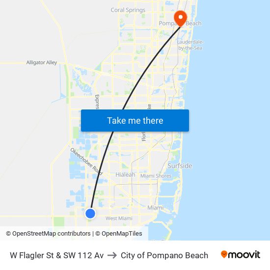 W Flagler St & SW 112 Av to City of Pompano Beach map