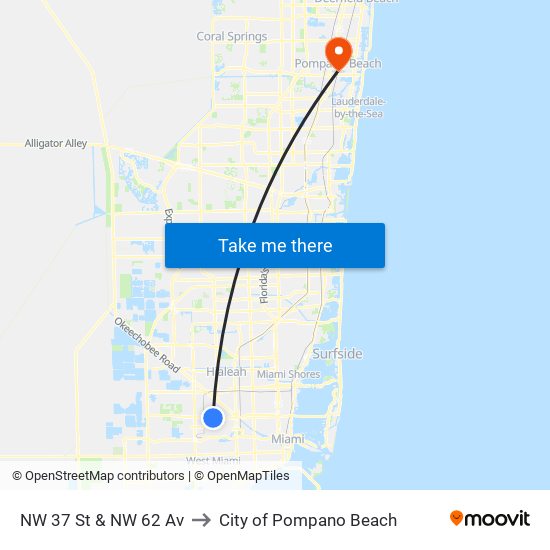 NW 37 St & NW 62 Av to City of Pompano Beach map