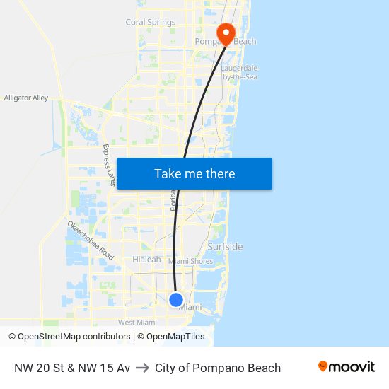 NW 20 St & NW 15 Av to City of Pompano Beach map