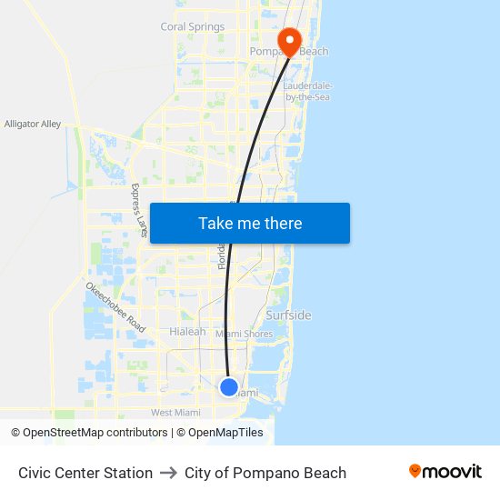 Civic Center Station to City of Pompano Beach map