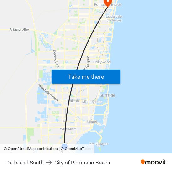 Dadeland South to City of Pompano Beach map