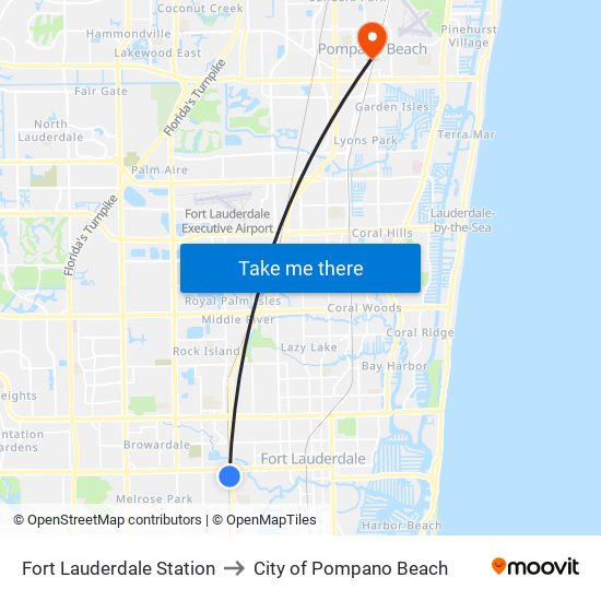 Fort Lauderdale Station to City of Pompano Beach map