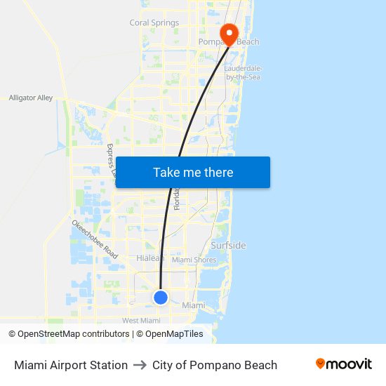 Miami Airport Station to City of Pompano Beach map