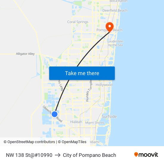 NW 138 St@#10990 to City of Pompano Beach map